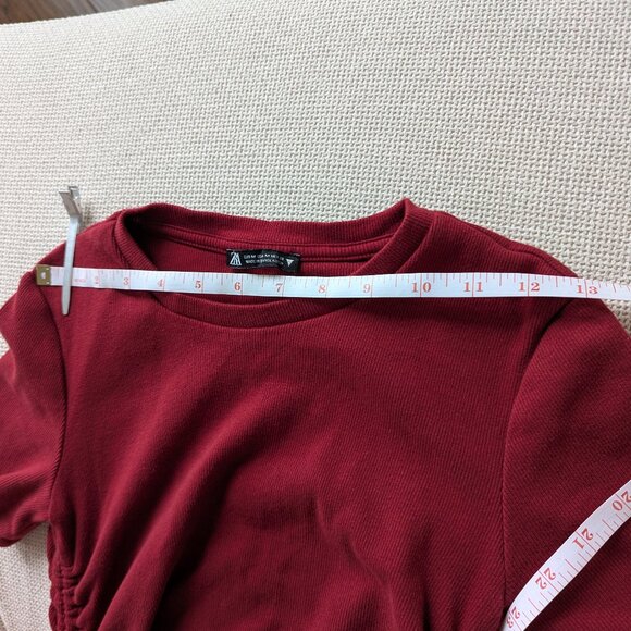 ZARA Oxblood/Burgundy Red Ruched Mini Bodycon Dress, Size M - Picture 8 of 9